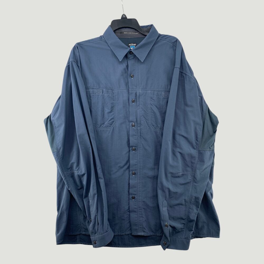 Kuhl Blue Nylon Hiking Fishing Button Up Shirt XXL Outdoor Lightweight